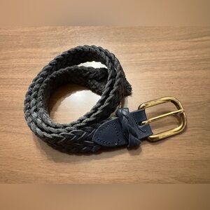 Vintage Capezio Navy Blue Braided Leather Belt with Brass Buckle